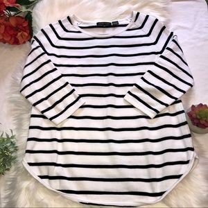 Long Sleeve Sweater Shirt Black White Stripe